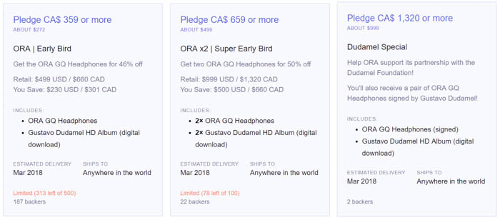 ora gq headphone kickstarter packages