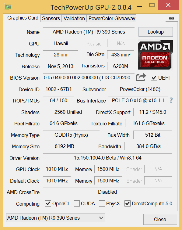 R9 390X PCS GPUZ new bios